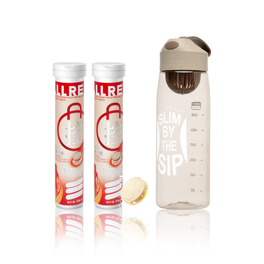 ALLRE MealTime Check-in Body Sculpt Metabolism Effervescent Tablets-Berry Bliss (20 tablets/can) 2 cans【Free】Trim & Sip Cup