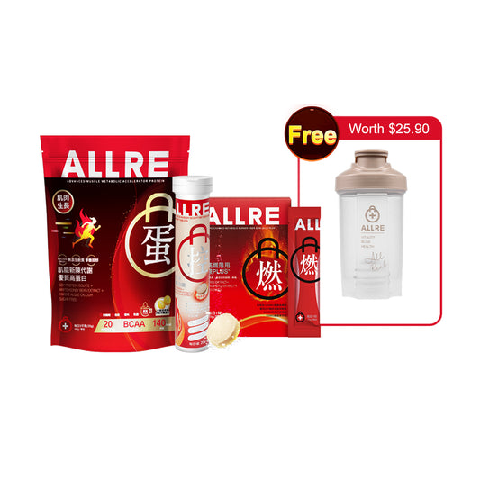 ALLRE Advanced Muscle Metabolic Accelerator Protein+Sculpt Metabolism tablet effervescent+Fiber Slim Jelly PLUS+【PERCUMA】Sleek Power Protein Shaker